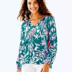 Lilly Pulitzer Charleigh Tidal Wave It’s Prime Time Blouse S EUC